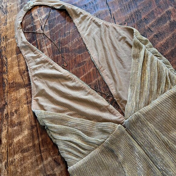 Gold Halter Plunge Metallic Jumpsuit By House Of CB London XS - Picture 7 of 16